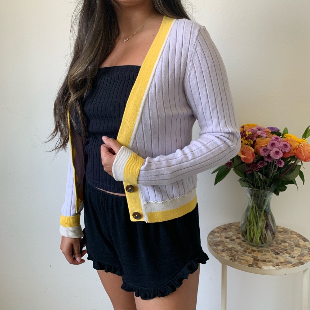 Free People Lavender & Yellow Cardigan